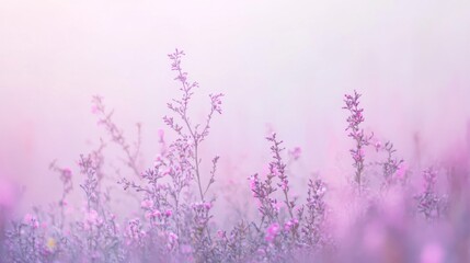 Obraz premium Delicate Pink Wildflowers in a Softly Lit Field