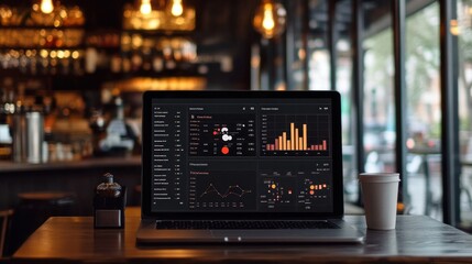 A restaurant business operations dashboard, showing key metrics like daily sales, customer satisfaction, and staff performance, helping managers make data-driven decisions