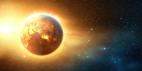 Obraz premium Galaxy and planet background with a large, detailed planet set against a cosmic sky filled with stars.