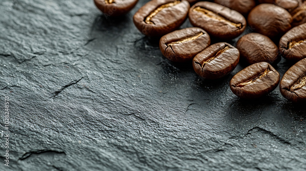 Poster coffee beans on grey slate background copy space : generative ai