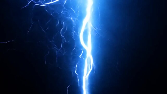 Blue Glowing Lightning Thunderbolt with black background. 4K