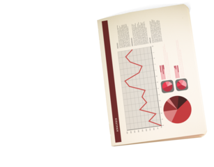 Book showing pie charts and graph