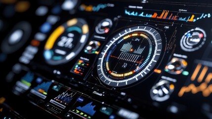 Obraz premium Futuristic Digital Interface with Data Analysis and Graphs for Technology and Innovation