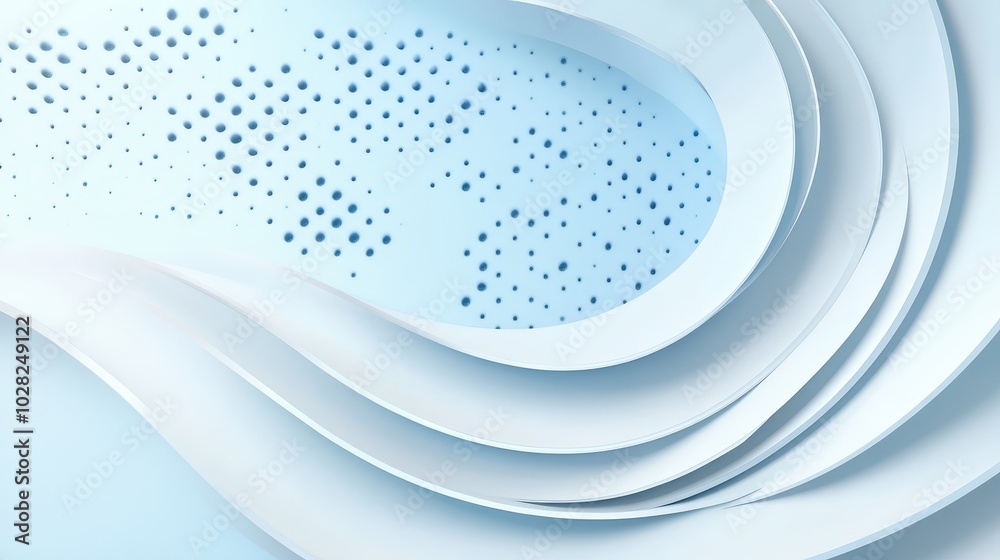 Poster light blue background with repeating dot patterns, creating a modern, structured look.