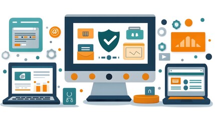 Fototapeta premium A depiction of secure online transactions with a shield symbol ensuring data safety during exchanges