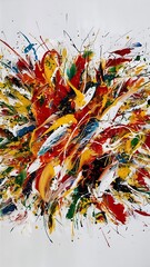 Abstract painting with various colorful brush strokes on white