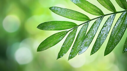 Fototapeta premium Palm tree leaf close up Copy space Green background : Generative AI