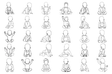 Bundle Line Art Tiny Happy Baby cheerful baby Illustration Hand Drawn Clipart