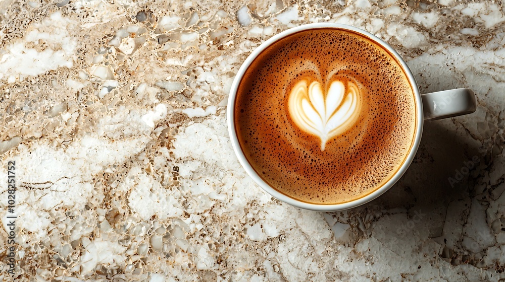 Poster Coffee with Indonesian flag on marble table Close up Top view : Generative AI