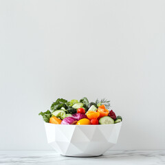 A modern and minimalist take on healthy eating, featuring a vibrant salad with fresh vegetables arranged in a geometric bowl.