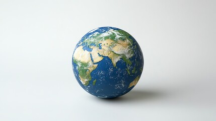 3D rendering of a realistic Earth globe on a white background.