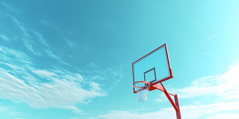 Basketball Hoop Against Blue Sky with White Clouds