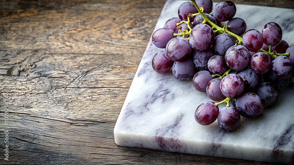 Poster fresh grape on marble cutting board wooden background copy space : generative ai