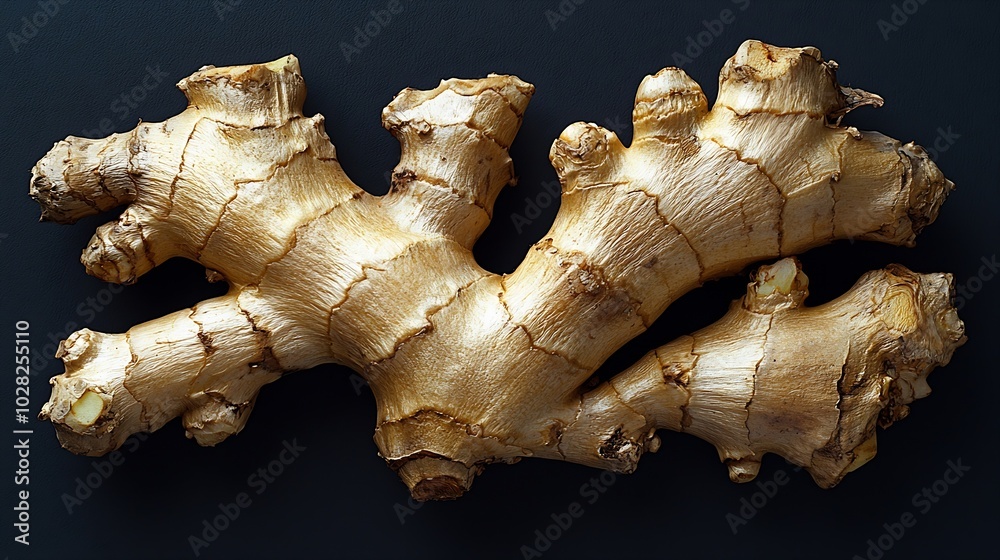 Poster fresh ginger root dark background close up top view : generative ai