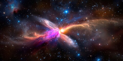 Fototapeta premium Vibrant galaxy with stars background, blending glowing stars and distant nebula clouds in a cosmic scene.