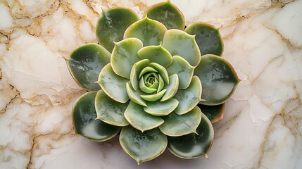 Obraz premium Succulent plant on marble background Top view Selective focus : Generative AI