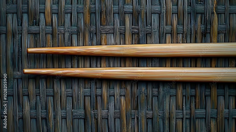 Poster bamboo mat with chopsticks grey background copy space top view : generative ai