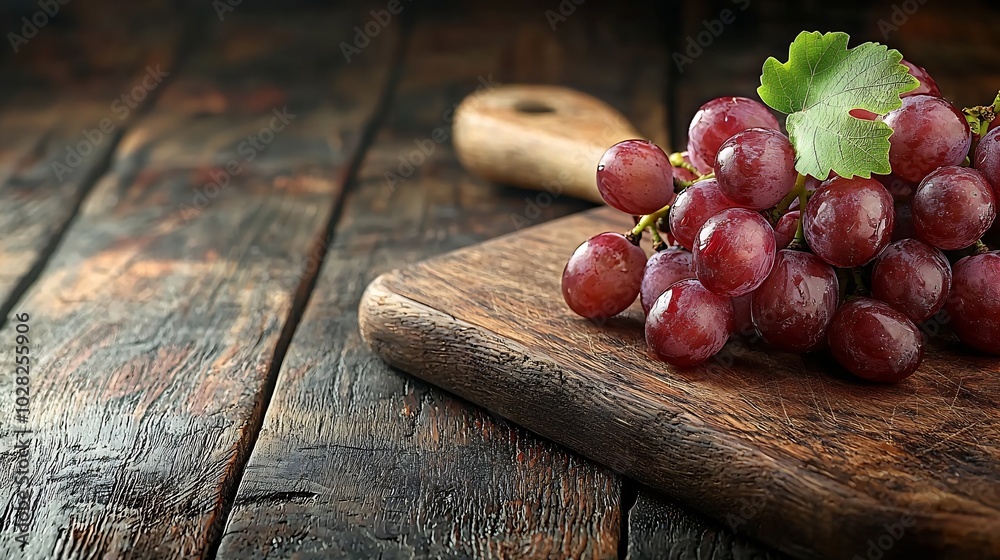 Poster assortment of fresh grape on cutting board grey wooden background : generative ai
