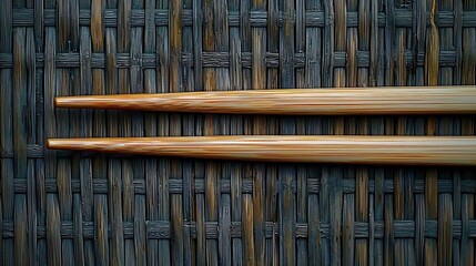 Obraz premium Bamboo mat with chopsticks Grey background Copy space Top view : Generative AI