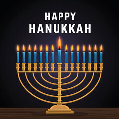 A post design with text happy hanukkah in a candles celebrating lights background