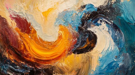 Abstract Oil Painting with Swirling Colors and Thick Brushstrokes