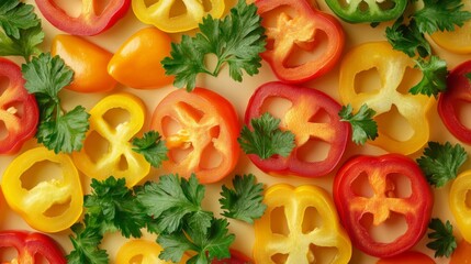 Colorful Bell Pepper Slices with Parsley Garnish