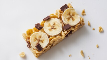 Split Granola Bar with Banana Slices and Chocolate in a Food Photography Close-Up