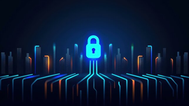 Explore the fusion of urban life and digital security, where a padlock symbolizes safety amid a networked city.