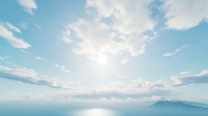 Sunny Day with Clouds and Ocean View