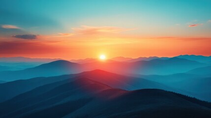 Obraz premium Experience the beauty of a serene sunrise over majestic mountains, perfect for a refreshing start to your day.
