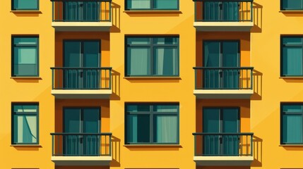 Fototapeta premium A sleek condominium building showcases an abstract window facade, embodying modern city living with stylish balconies.