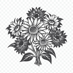 Floral Bunch Featuring Sunflower Silhouette in Detailed Vector Art Illustration