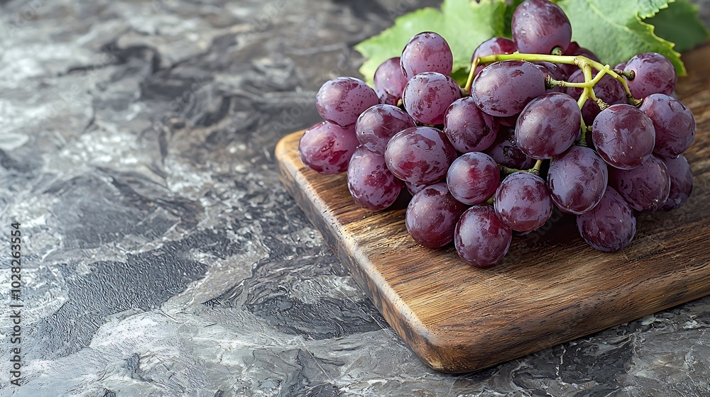 Aufkleber fresh grape on marble cutting board wooden background copy space : generative ai