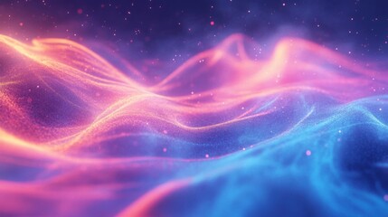 Abstract Pink and Blue Digital Landscape with Glowing Particles