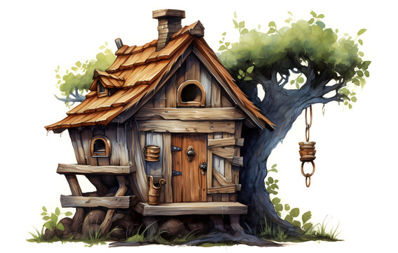 recommend clip art: Birdhouse made of wood, white background	