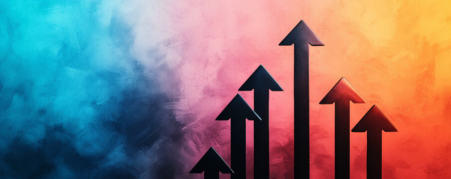 Colorful arrows indicating growth, against a vibrant smoky background.