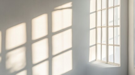 Sunlit Window Casting a Geometric Shadow on a White Wall