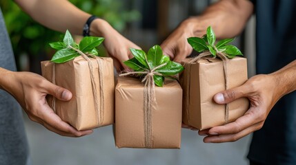 Hands Assembling Care Packages with Greenery