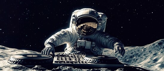 Fototapeta premium Space DJ Mixing Cosmic Beats on the Moon