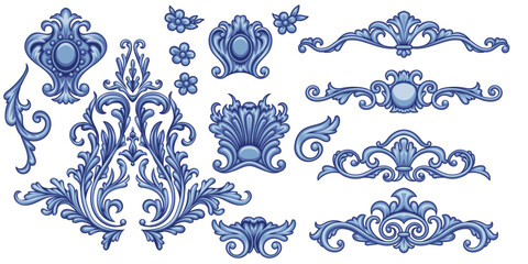 Set of decorative elements in Baroque style	