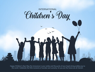 Happy Children's Day Post and Greeting Card. Modern and Minimal World Children's Day Celebration Vector Illustration.