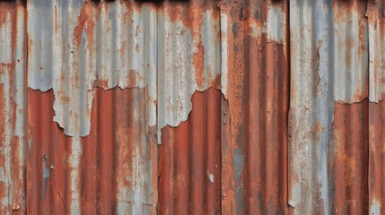 Obraz premium Rusty Corrugated Metal Sheet with Peeling Paint