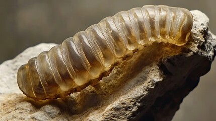 Naklejka premium Fossilized Segmented Worm on Rock