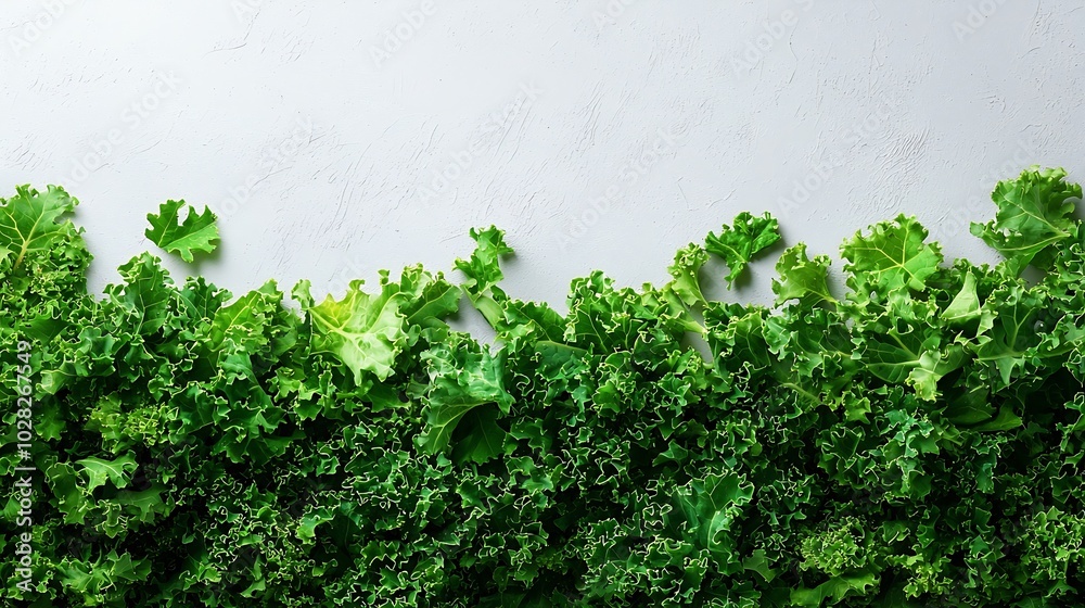 Poster fresh kale leaves salad on light grey background copy space close up : generative ai