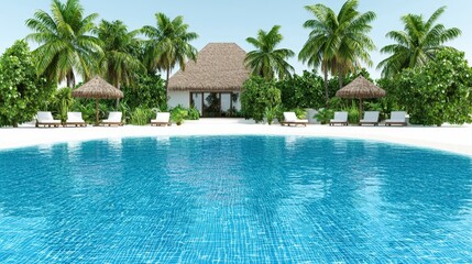 Tropical Beach Resort with Infinity Pool and Palm Trees