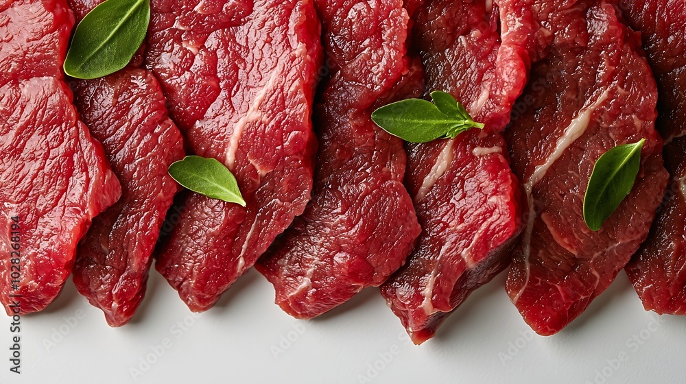 Poster fresh raw beef steak isolated on white top view : generative ai