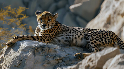 Obraz premium cheetah resting on rocky terrain