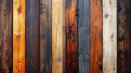 Vertical Wooden Planks with Varied Colors and Grain Patterns