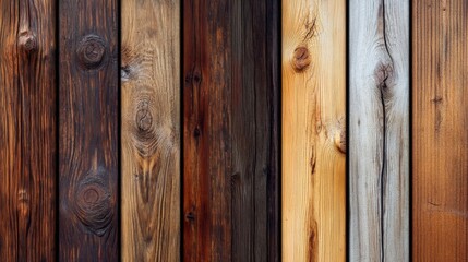 Naklejka premium Vertical Wooden Planks of Varied Tones and Textures
