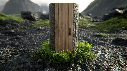 Surreal Wooden Door in Barren Landscape   3D Render  Fantasy  Mystery  Adventure  Entrance